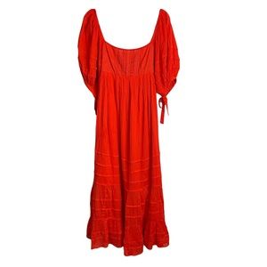 Free People tomato red open back prairie skirt lined dress S Like New